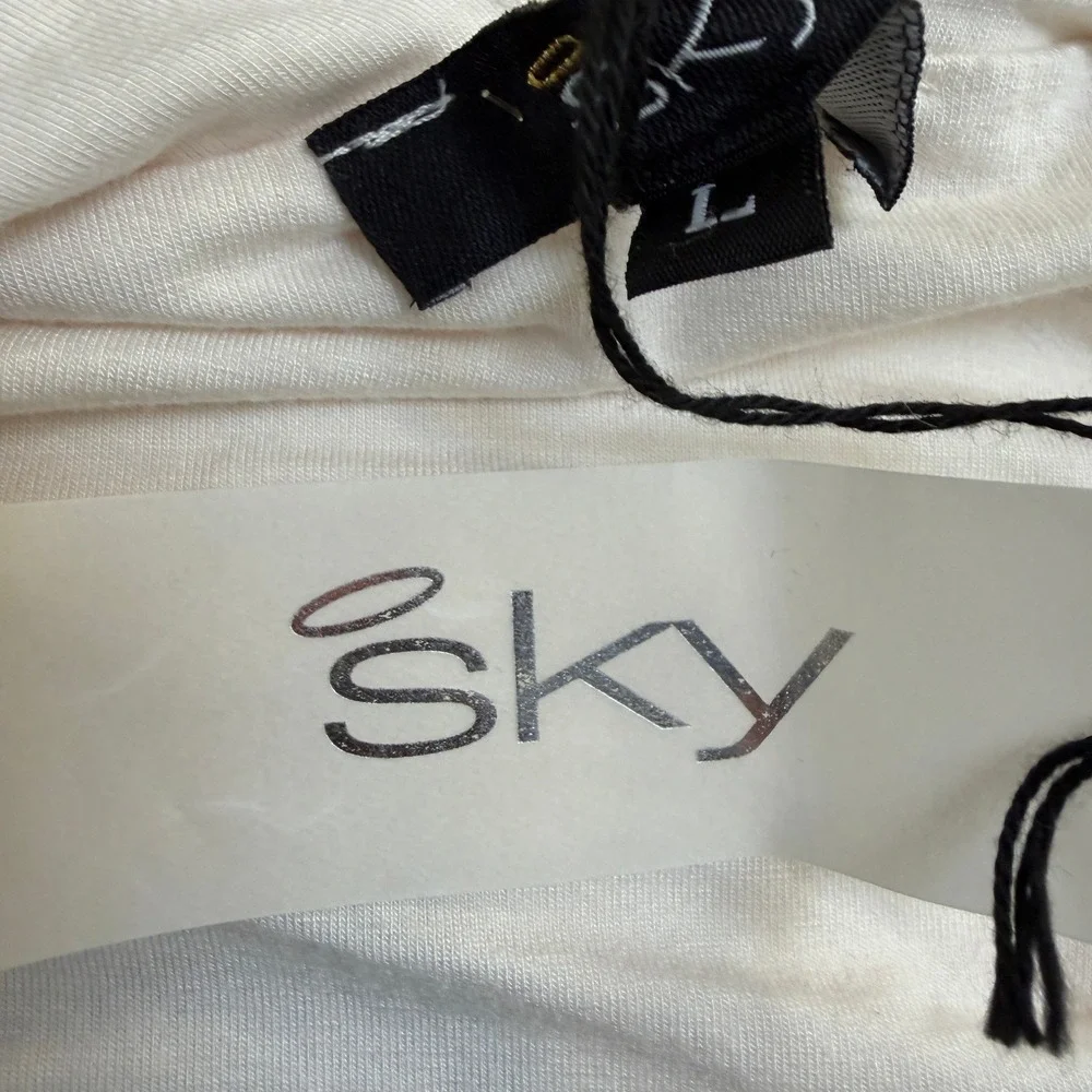 NEW Sky Women Deep V-Neck Top Braided Rope Belt Cream Large - Picture 3 of 3